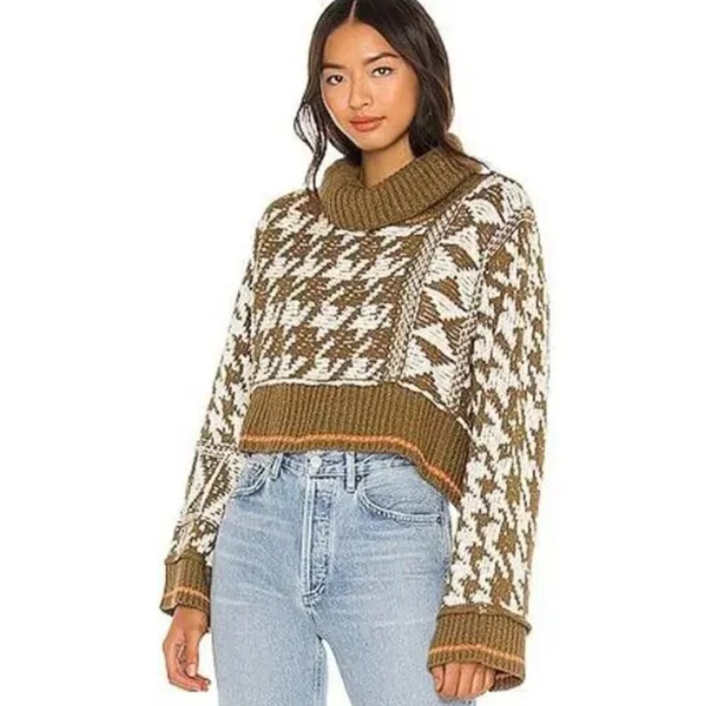 Free People- Jupiter Pullover-Houndstooth Print- Oversized-Sweater- Size Small